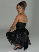 Vestido Curto Sem Alças de Brilho Glam Luxo