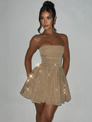 Vestido Curto Sem Alças de Brilho Glam Luxo
