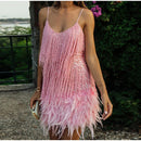Vestido de Paetê Com Franjas e Plumas Caterine